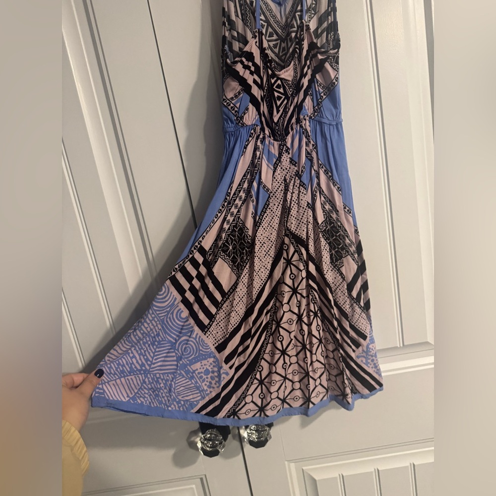 PEACH PUFF BLUE PATTERNED TANK DRESS SIZE LARGE - Picture 6 of 6